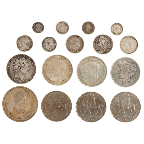 604 - Great Britain, George III, Maundy 2d, 1772 good VF; Sixpence 1711 Fine; Shilling 1758 vg-F, 1816 VF;... 