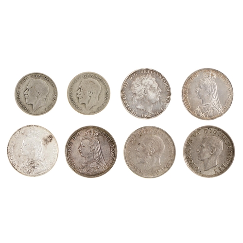 612 - Crown 1820, 1887, 1889, 1891, 1935 and 1937, and Halfcrown 1921 and 1931 (8)