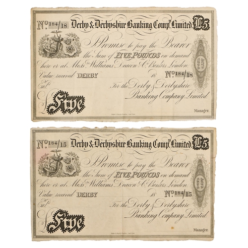 616 - Paper money. Derby & Derbyshire Banking Company Five pounds unissued banknote, Nos 184/15 and 18... 