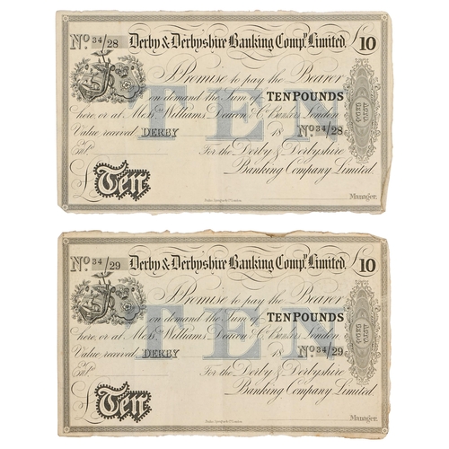 617 - Paper money. Derby & Derbyshire Banking Company Ten pounds unissued banknote, Nos 34/28 and 34/2... 