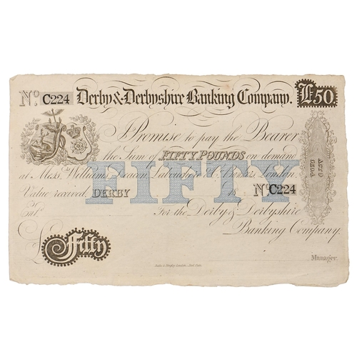 618 - Paper money. Derby & Derbyshire Banking Company Fifty pounds unissued banknote, No C224... 