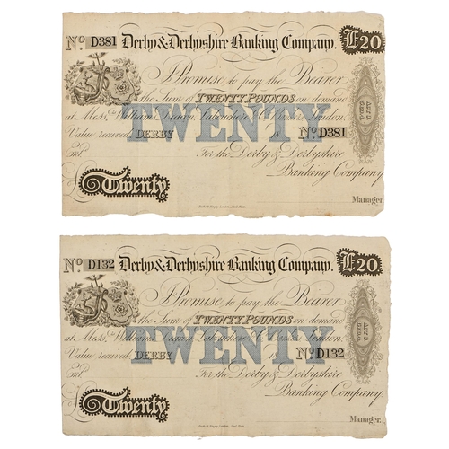 620 - Paper money. Derby & Derbyshire Banking Company Twenty pounds unissued banknote, Nos D132 and D3... 