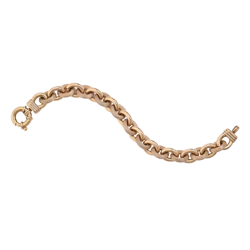 63 - A 9ct gold bracelet, of alternate burnished and textured, reeded oval links, 19.5cm l, import marked... 