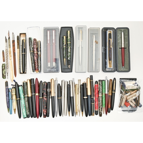 630 - An extensive collection of fountain pens, including dip pens and various manufacturers, nibs and pen... 