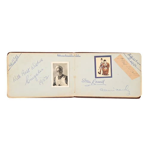 637 - Autographs. Stan Laurel and Oliver Hardy album page, signed, with colour sticker and Max Wall, signe... 
