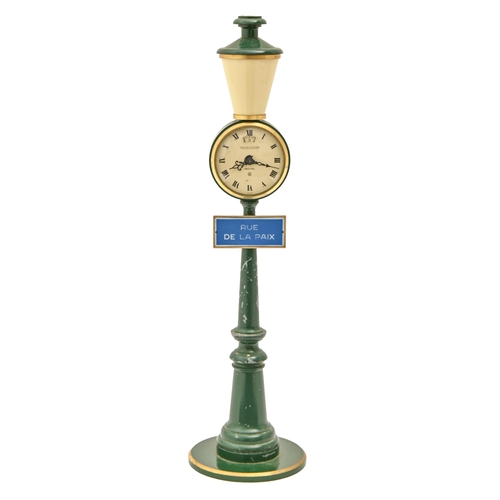 647 - A Jaeger LeCoultre Rue de la Paix streetlamp novelty alarm timepiece, c1960, of green painted cast m... 