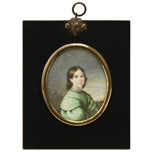 652 - British School, early 19th century - Portrait Miniature of a Young Woman, bust length in a green dre... 
