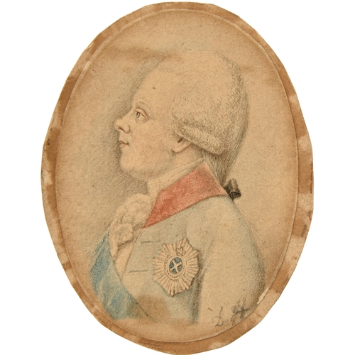 658 - Continental School, 18th century - Portrait Miniature of a Russian Nobleman, bust-length in profile,... 