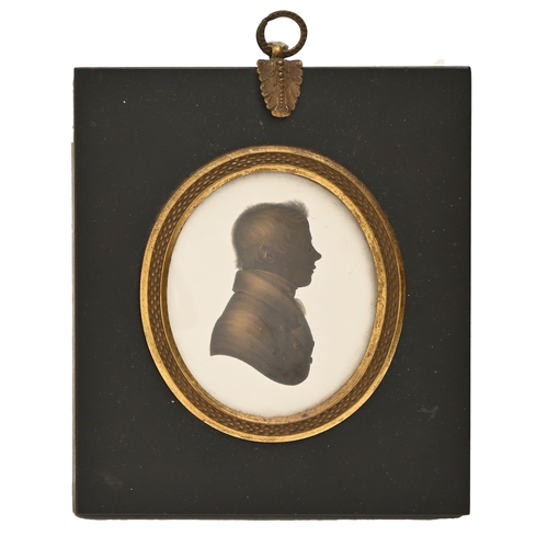 659 - John Miers (1752-1821) - Silhouette of a Man, on plaster, c.1810, oval, 84mm, papier mache frame wit... 