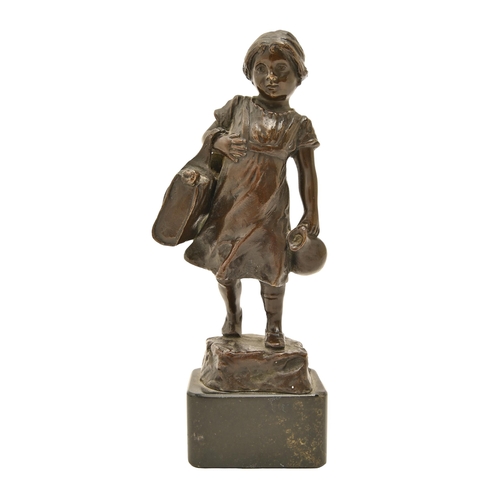 662 - A German bronze statuette of a young girl, early 20th c cast from a model by Julius Schmidt Felling,... 