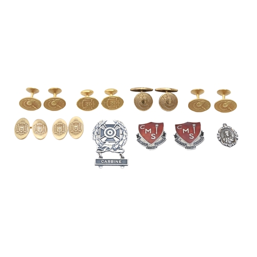 668 - Militaria. Four pairs of Krementz U.S. Military giltmetal cufflinks, and another similar, two enamel... 