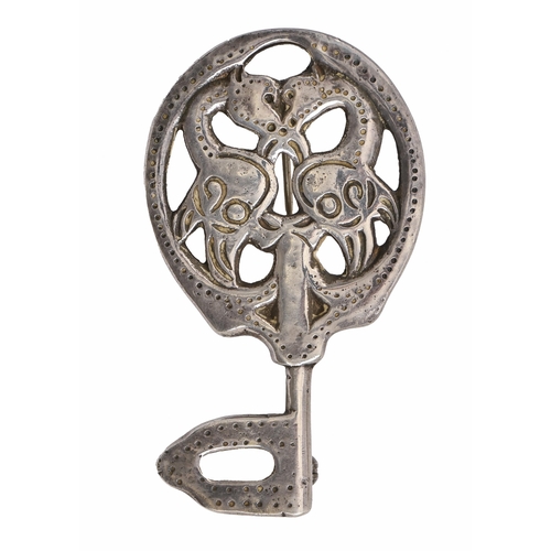 73 - A Norwegian Viking replica silver brooch, 64mm l, by David Andersen, maker's marks and inscription, ... 