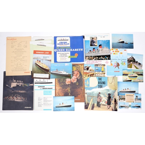 741A - A group of Cunard printed ephemera, 1960s, including menus, booklets and postcards