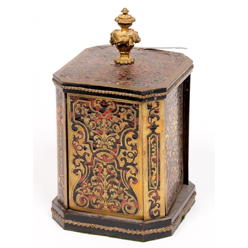 744 - A French ebonised and Boulle square pillar shaped four-door cigar box, late 19th c, 24cm h... 