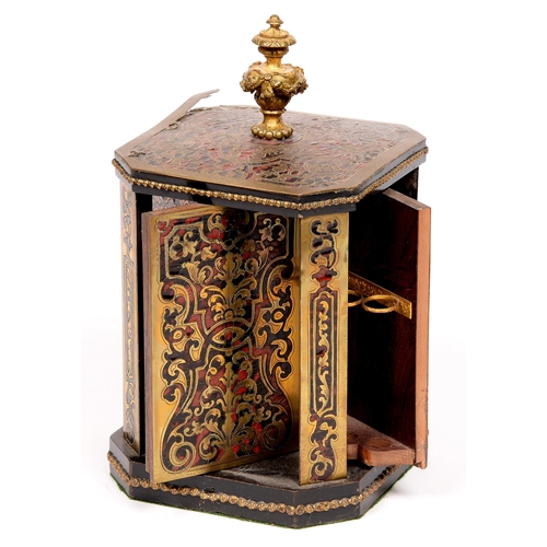 744 - A French ebonised and Boulle square pillar shaped four-door cigar box, late 19th c, 24cm h... 