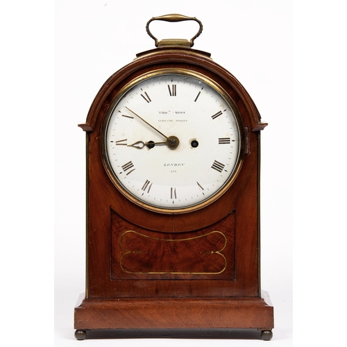 747 - A Victorian brass mounted and inlaid mahogany bracket clock, the enamel dial inscribed Thos. Moss Lu... 