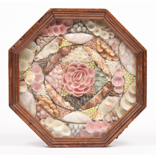 760 - A Victorian mariner's shellwork valentine, Barbados, late 19th c, in glazed wood case, 21cm x 21cm... 