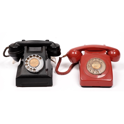 766 - A black Bakelite telephone, mid 20th c, and a later red plastic example (2)