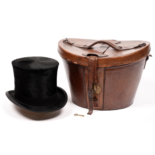 774 - A gentleman's silk top hat, J. Lingard, Hatter & Hosier Leicester, in original velvet-lined tan ... 