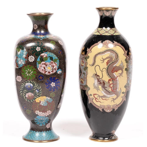 792 - A Japanese cloisonne enamel oviform vase, mid 20th c, decorated with dragon and mythological birds, ... 