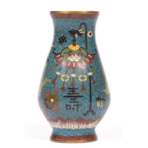 796 - A c.1900, of archaic hu form, Chinese cloisonne enamel vase, 16cm h