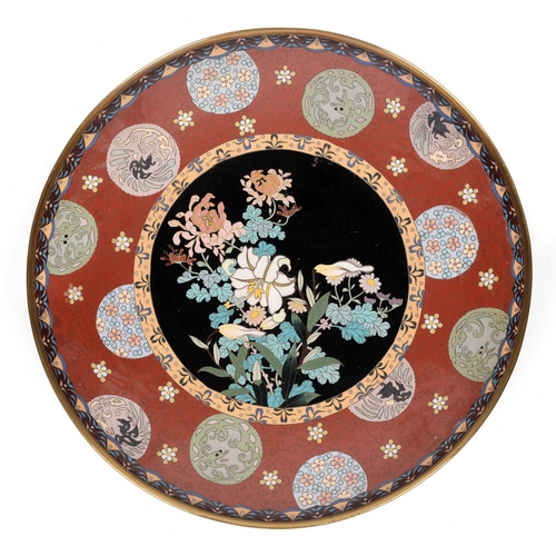 797 - A Chinese cloisonne enamel dish, second half 20th c, 36cm diam