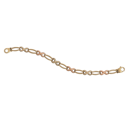 83 - A 9ct three colour gold bracelet, 18cm l, 9g