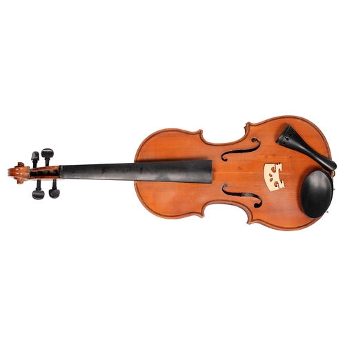 838 - A modern three-quarter sized violin, labelled and cased, with bow