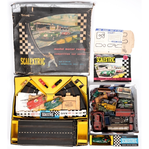 840 - Scalextric. A boxed model motor racing Competition Car Series set, and a quantity of mid-20th c and ... 