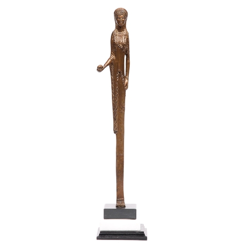 870 - A cast bronze statuette of Athena, on hardwood base and wood stand, 38cm h (excluding base)... 