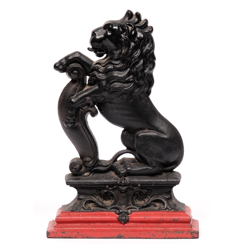 871 - A Victorian cast iron doorstop, in the form of a lion, 39cm h, repainted