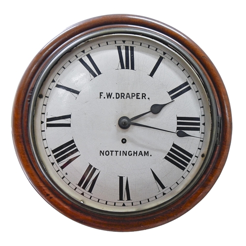 877 - A mahogany wall timepiece, c.1900, with fusee movement, the enamel dial inscribed F W Draper, Nottin... 