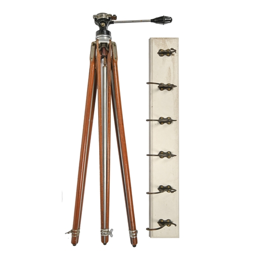 880 - A Thalhammer Ltd. photographer's tripod, and a set of early 20th c mounted brass coat hooks... 