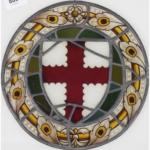 883 - A Northern European stained and leaded glass pseudo-armorial window light, 19/20th c, 25cm diam... 