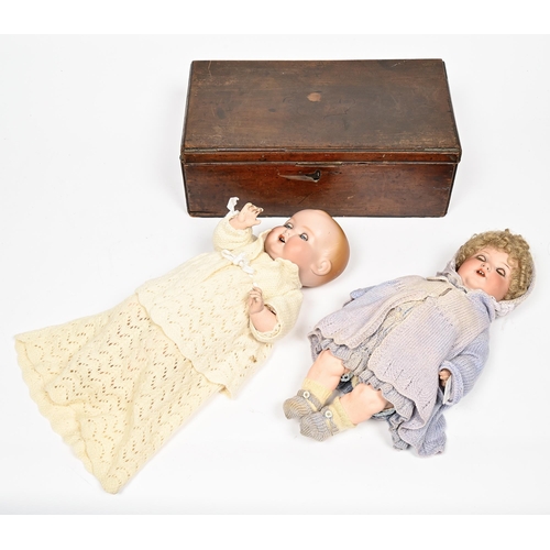 897 - Miscellaneous bygones, including two German porcelain and composition dolls, a Victorian mahogany bo... 