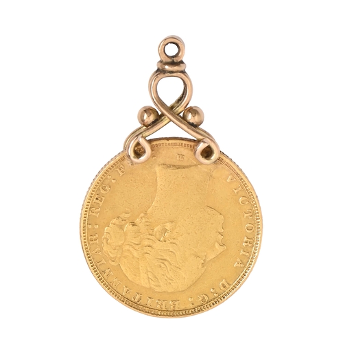 91 - Gold coin.  Sovereign 1884,  mounted as a gold pendant, 9g... 