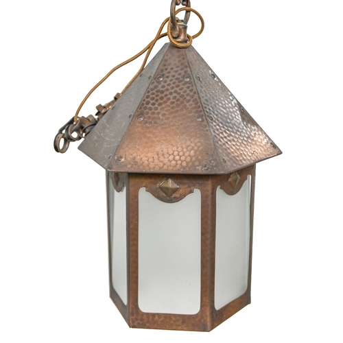 912 - A hexagonal copper porch lantern, c.1930, 32cm h