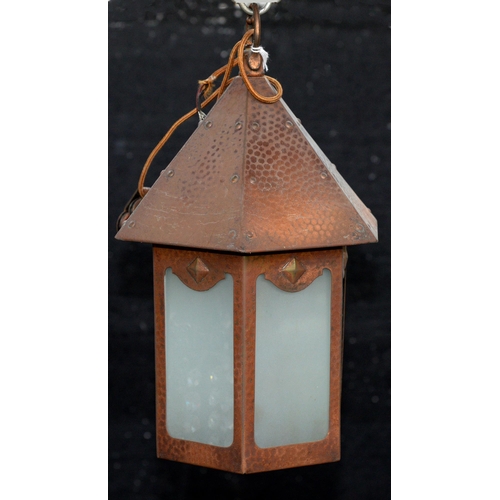 912 - A hexagonal copper porch lantern, c.1930, 32cm h