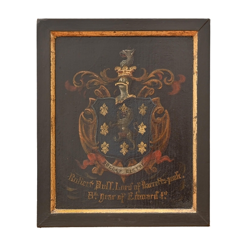 926 - English Herald painter, 19th century - Achievements of Arms, two, oil and gold on wood,25cm x 20cm a... 