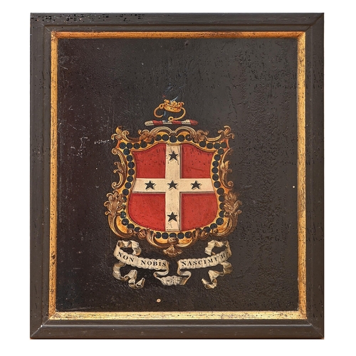 926 - English Herald painter, 19th century - Achievements of Arms, two, oil and gold on wood,25cm x 20cm a... 