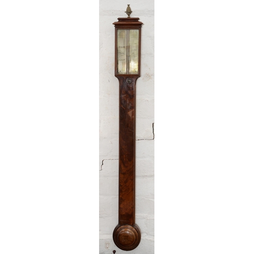 934 - A Victorian mahogany stick barometer, the silvered dial inscribed Watkins & Hill 5 Charing Cross... 