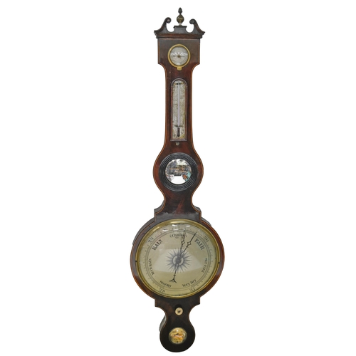 935 - A Victorian inlaid mahogany barometer, 110cm l