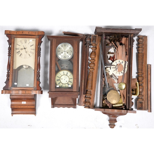 937 - A walnut and coloured straw banded wall clock, late 19th c, and two other wall clocks (3)... 