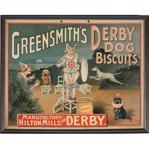 948 - Vintage advertising. Greensmith's Derby Dog Biscuits manufactory Hilton Mills near Derby, showcard, ... 