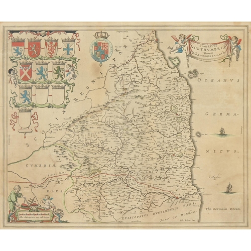 1108 - Map. Joan Blaeu (1596-1673) - Comitatus Northumbria, Vernacule Northumberland, double-page map, s.n.... 