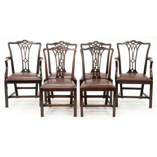 1228 - A set of six mahogany dining chairs, early 20th c, including a pair of elbow chairs, 98cm h... 