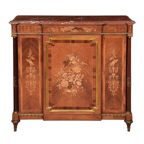 1229 - A French gilt brass mounted mahogany, kingwood, walnut and floral marquetry side cabinet, with stop ... 