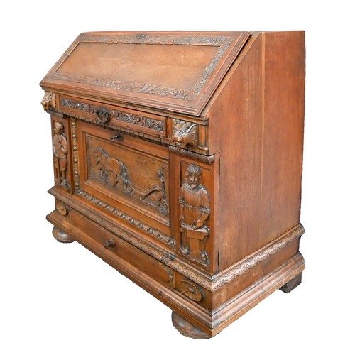 1238 - A Danish carved oak bureau, early 20th c, 104cm h; 57 x 110cmProvenance: Carl Hansen founder of the ... 