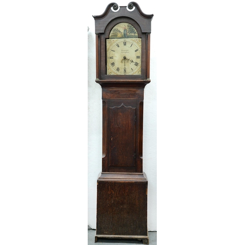 1251 - A Victorian thirty hour oak longcase clock, Wainwright Nottingham,  the painted dial with the f... 