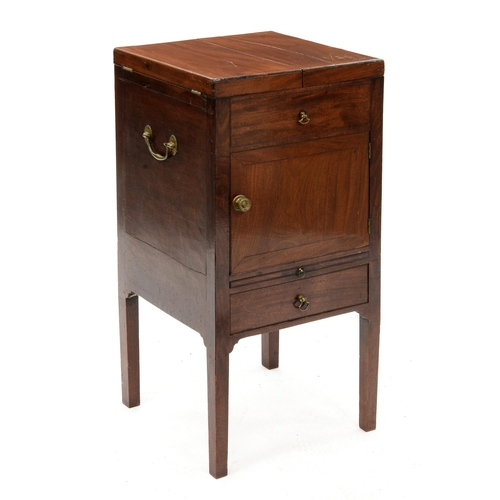 1279 - A George III mahogany gentleman's washstand, of square section with divided top, fitted interior and... 